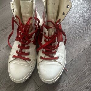 AMIRI White and Red High-Top Sneakers